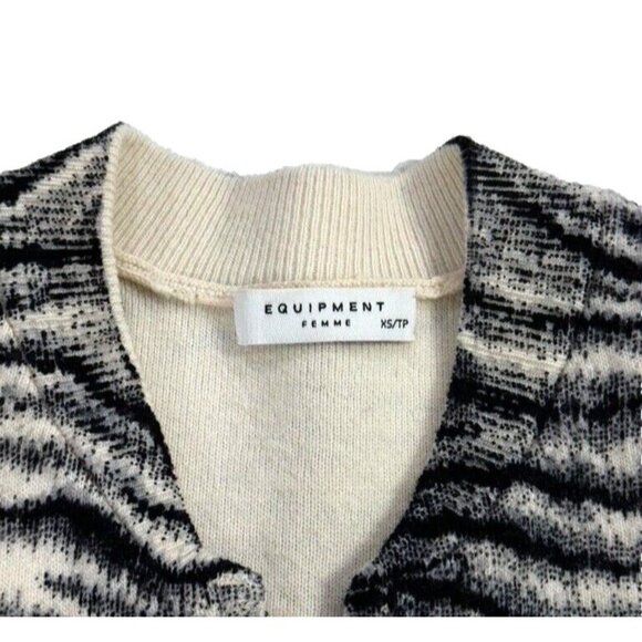 Equipment Femme Zebra Print Wool Zip Up Knit Cardigan Pockets Size XS Soft NWOT - Picture 11 of 14